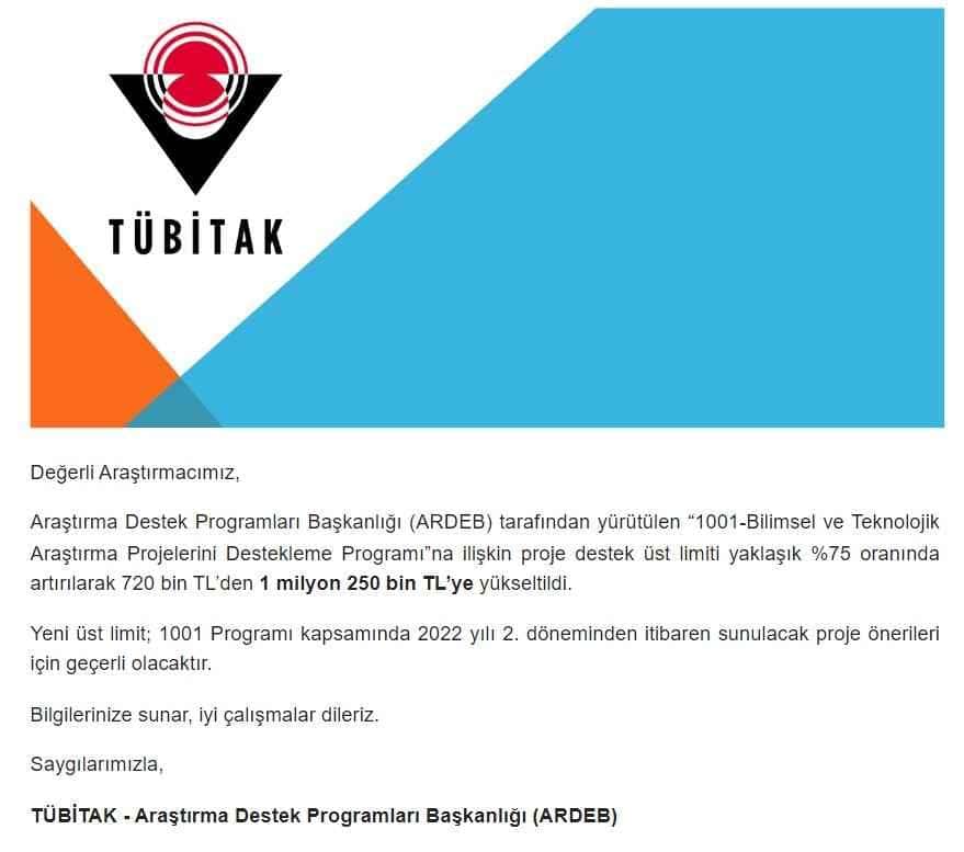 ARDEB Tarafından Yürütülen 1001 Programının Proje Destek Üst Limiti Artırıldı