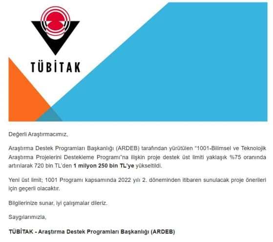 ARDEB Tarafından Yürütülen 1001 Programının Proje Destek Üst Limiti Artırıldı