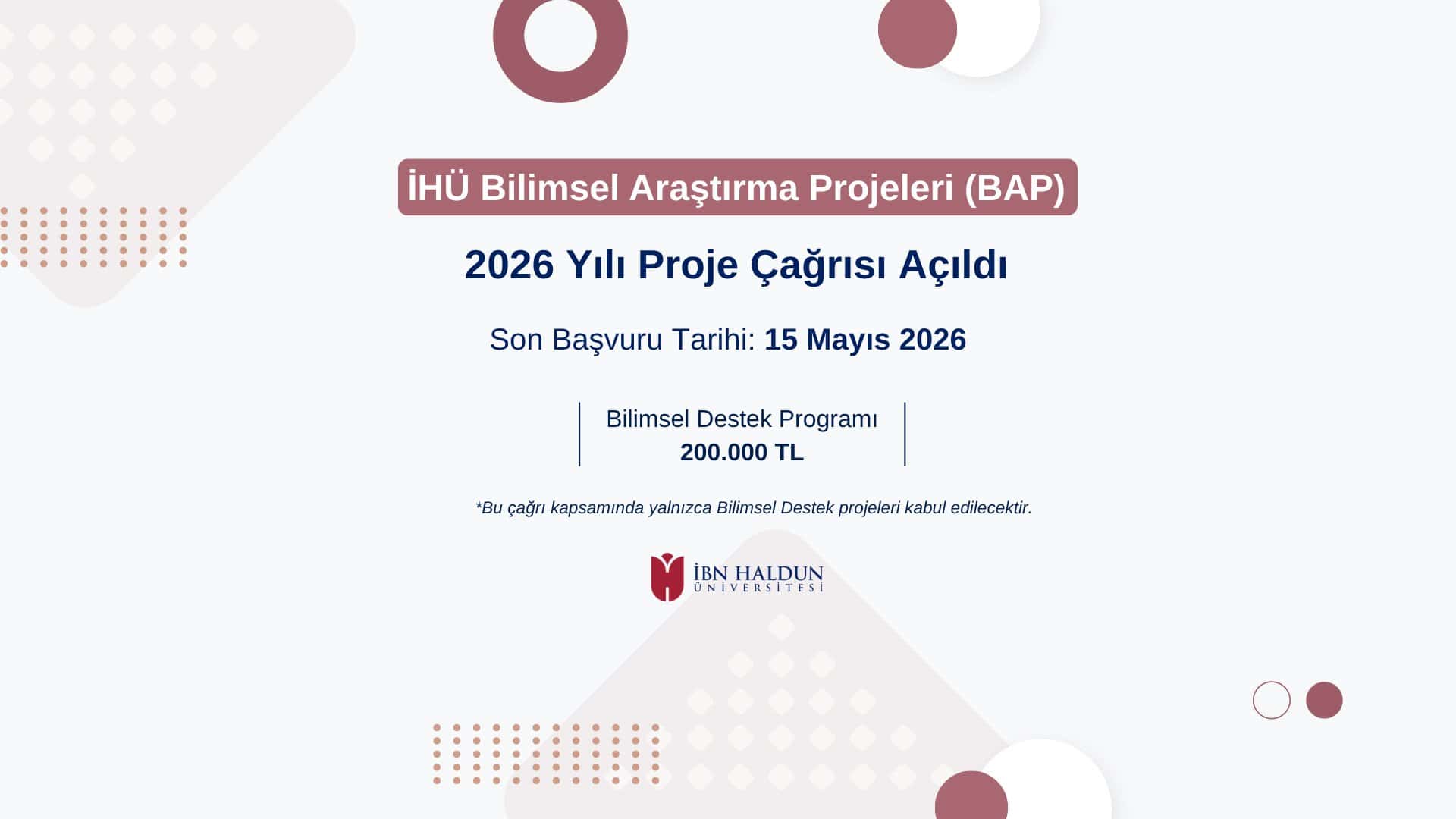 The 2026 Scientific Research Projects (BAP) Call for Proposals Has Been Announced.